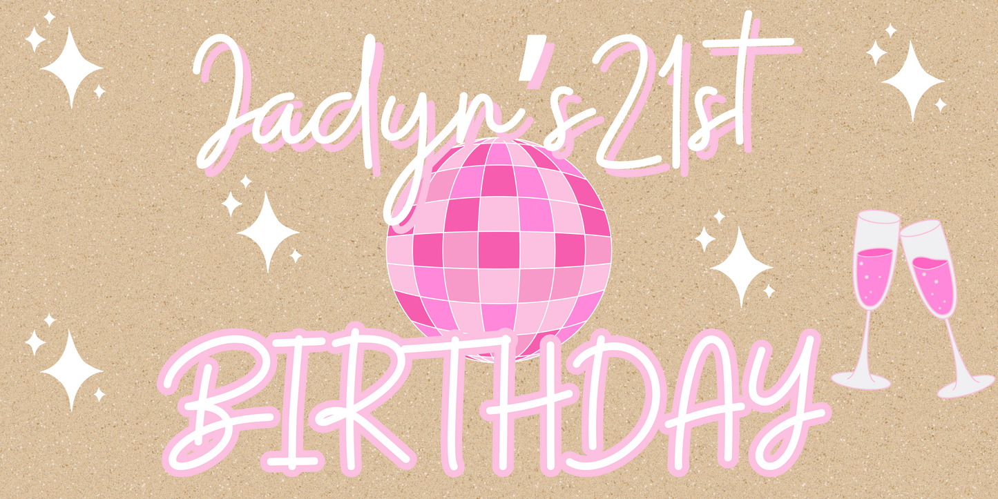 Pink & White Disco Ball Birthday Banner