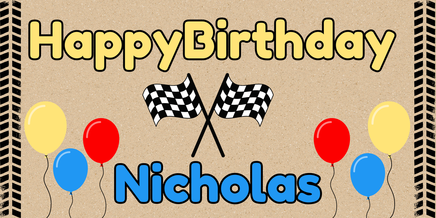 Tire Tracks Birthday Banner