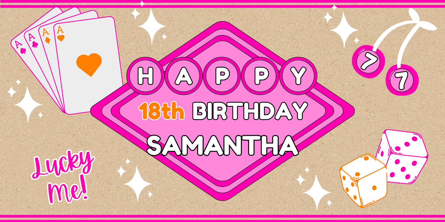 Pink Vegas Themed Happy Birthday Banner