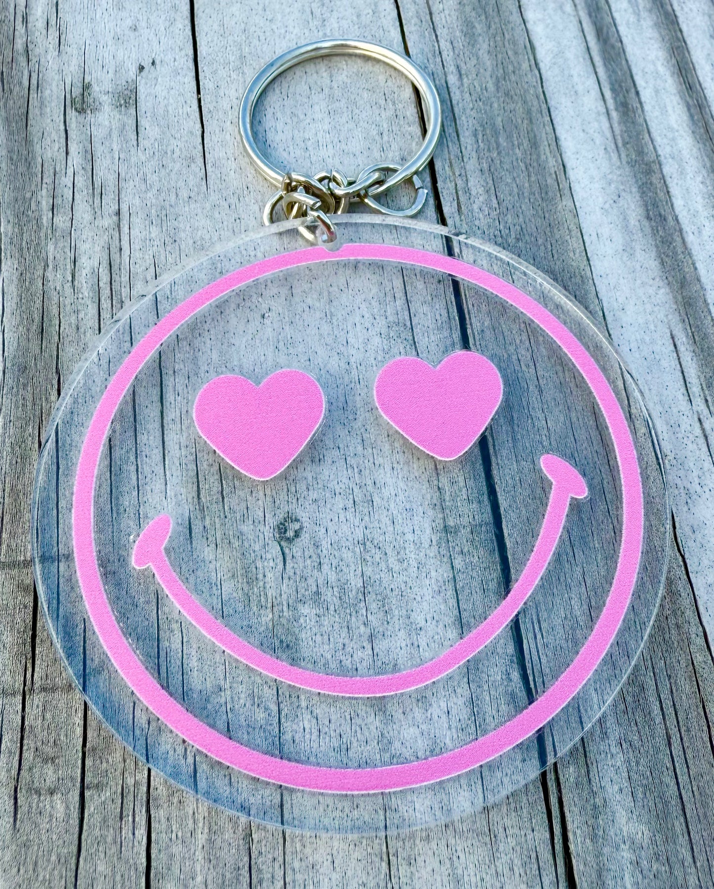 Pink Heart Smiley Face Key Chain